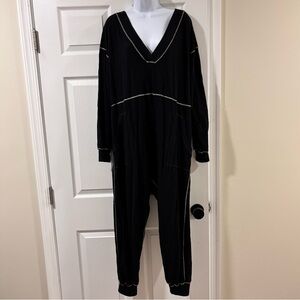 Natural Life Johnnie Cotton Jumpsuit Black with White Stitching Slouchy Medium
